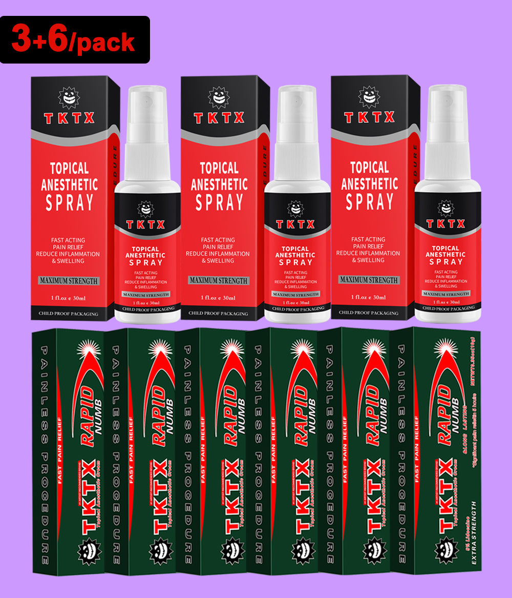 3 Pieces TKTX Spray 1.0 fl.oz/pcs & 6 Pieces TKTX Rapid & Long Lasting 0.35oz/pcs